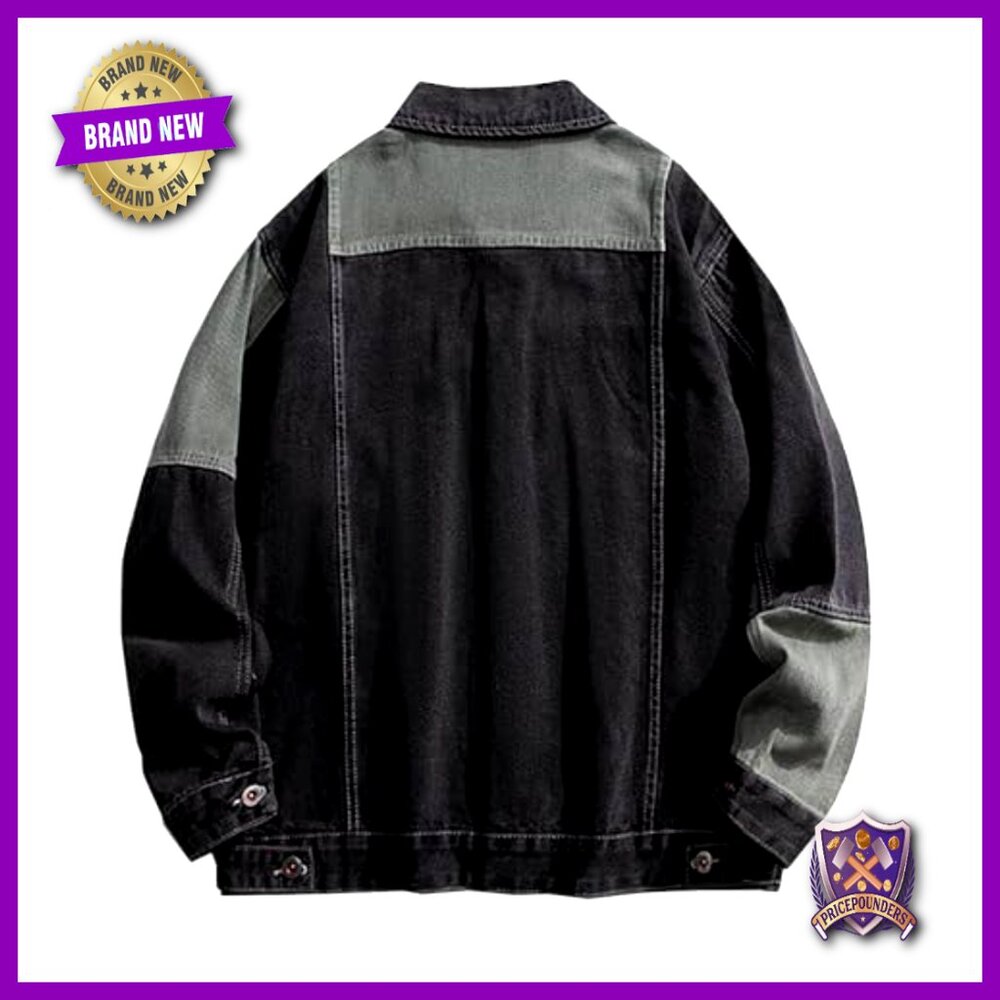 Oversized Denim Jacket Patchwork Color Block Butt… - image 4